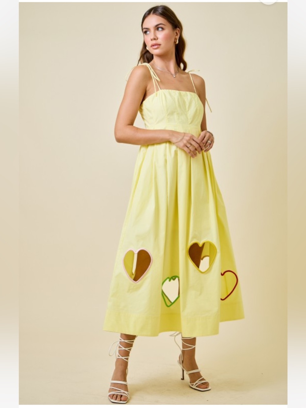 VALENTINES EMBROIDERED HEARTS CUT OUT MIDI DRESS